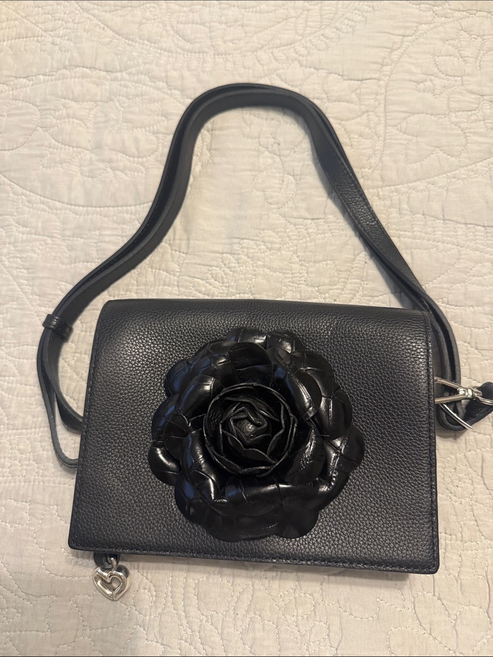 Brighton Black Floral Applique Crossbody Bag